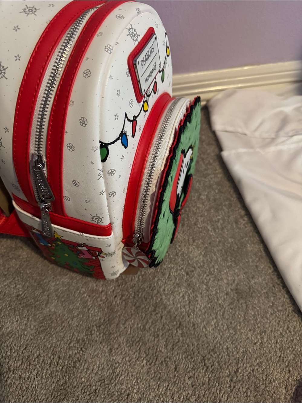 Loungefly White & Red Peanuts Snoopy Holiday  Backpack - Picture 12 of 12